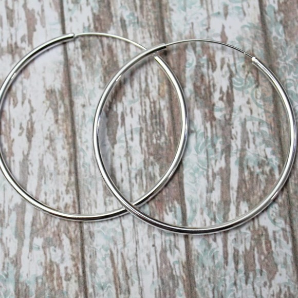 New Large 2 Inch Wide 925 Silver Hoop Earrings E48 - Picture 2 of 3